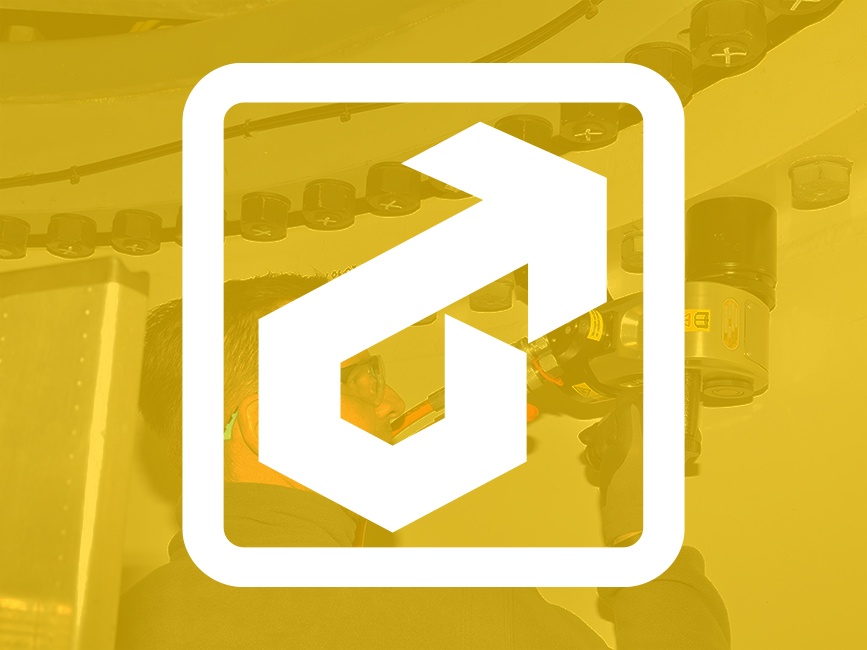 a picture of a man using a hydrualic bolter overlaid with the enerpac logo